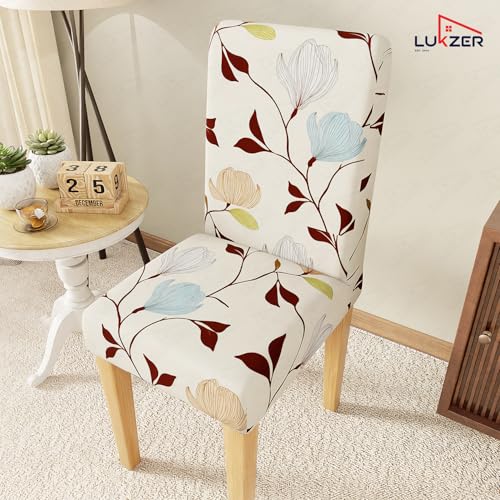 Image of Lukzer 1PC Yellow Design Stretchable Dining Chair Cover | Universal Fit Removable Washable Slipcover | 140 GSM Polyester + Spandex | Elastic Protective Cover for Home & Hotel Chairs Seat Slipcover