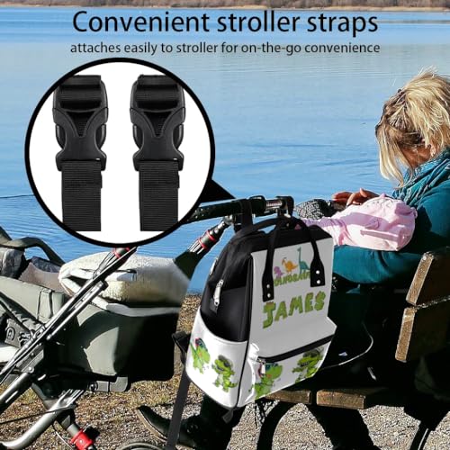 Image of Dinosaur Diaper Bag Personalized Diaper Backpack for Baby Boys Large Nappy Backpack for Mom Waterproof Mommy Bags 11x7x15.7 Baby Diaper Backpack for Dad Mom Gifts