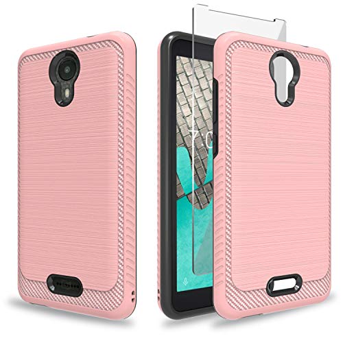 Ayoo:Wiko Ride,AT&T Radiant Core(U304A),Cricket Icon,Wiko Ride U300,BLU Wiko Ride W-U300 Case with Tempered Glass Screen Protector,Brushed Texture Protective Cover Design for Wiko Ride-HLT Rose Gold