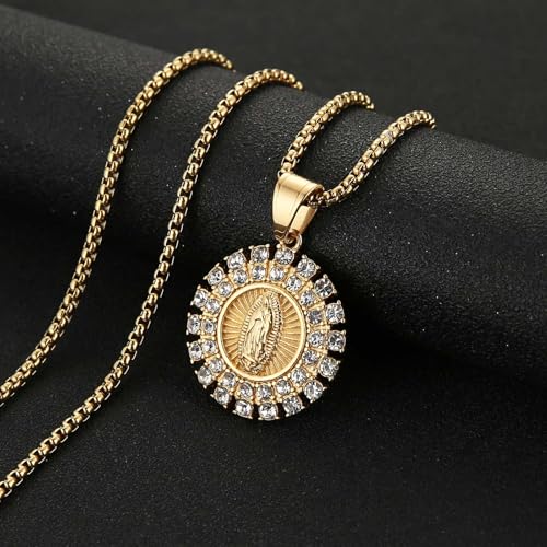 AsAlways Virgin Mary Necklace for Women Stainless Steel Gold Our Lady of Guadalupe Necklace Protection Catholic Jewelry Gift4