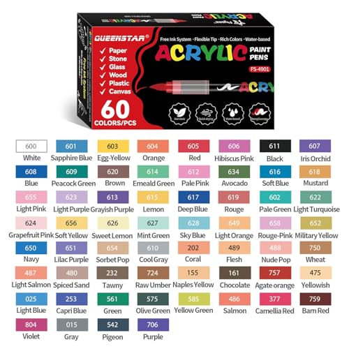 Image of Acrylic Paint Markers Brush Tip, Vivid Colors with Direct-Liquid Ink System, Professional-Grade Paint Pen for Rock Painting, Canvas, Glass, Plastic, Fabric & Creative Crafts (60 Pieces)
