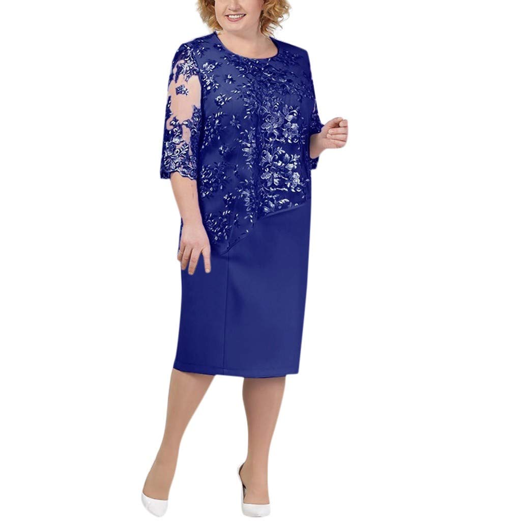 Vectry Vestidos De Fiesta De Talla Grande para Mujer De Encaje De Manga Corta Midi Vestidos De CóCtel para Mujer Vestidos De Fiesta De Noche Elegante