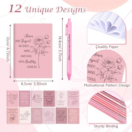 Image of Mooliwe 24 Pcs Positive Affirmation Gift Set Gratitude Notebooks with Pens Small Bags Motivational Encouragement Notepads Daily Affirmations Journal for Women Stress Relief Self Care (Pink)