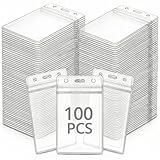QWORK® Paquete de 100 Tarjeteros Verticales para Cordón, 115x70 mm Funda de Tarjeta de Identificación Transparente para Tamaño de Tarjeta 90x60 mm
