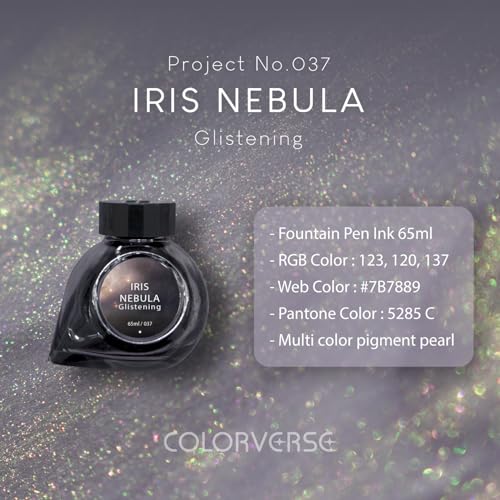 Image of Colorverse Iris Nebula Gray Shimmer Ink | Project Series | 65ml Bottle | Colorful-cloud inspired hue with sparkle; subtle glitter sheen for special writing.