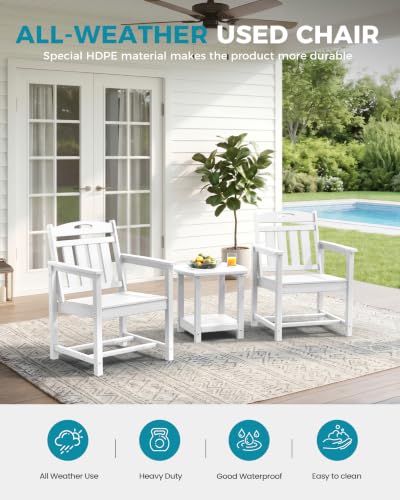 Image of Ciokea Outdoor Patio Dining Chair, HDPE Oversized Porch Chairs with Wide Seat, All-Weather Durable Heavy-Duty Outdoor Furniture for Backyard, Poolside, Lawn & Garden, White