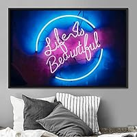 Framed Canvas Wall Art Illuminated Words 3D Industrial Inspirational Multicolor Neon Pop Art Quotes Typography Urban - 16x24 inches