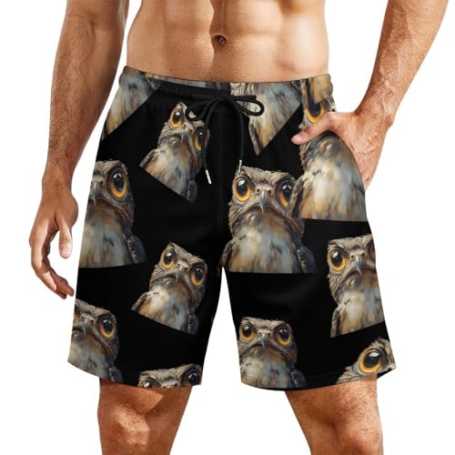 Potoo Bird Beach Shorts for Men Swim Trunks Quick Dry Swim Shorts with Compression Liner Pocket