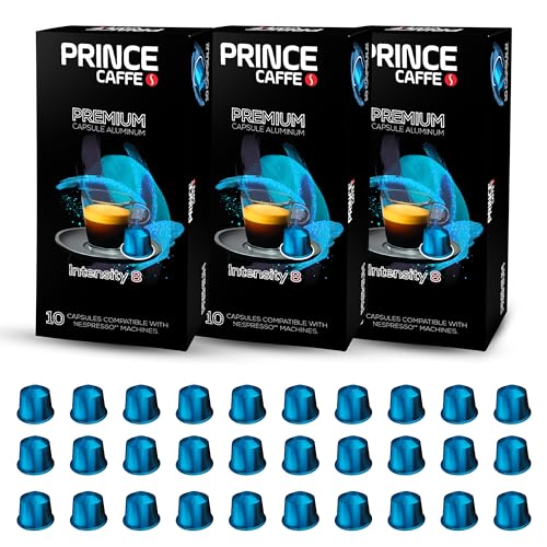 Prince Caffe Espresso Pods – Premium Intensity 8, Medium-Dark Roast, The Espresso Coffee Pods Are Compatible with Nespresso Original Line Machines, 30 Count (3 x 10 Capsules) Premium Quality Coffee Capsules.