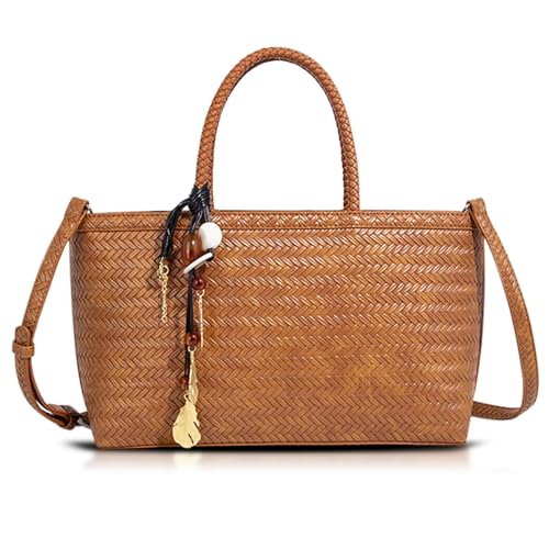 Bolso Tote tejido para mujer, mochila de cuero, bandolera miniatura 1