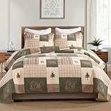 SahSahCasa Juego de edredón 100% algodón, beige/verde grisáceo/marrón