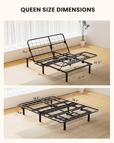 AMADA HOMEFURNISHING Adjustable Bed Frame, Metal Queen Adjustable Bed Base with 4 USB Ports, Head & Foot Incline, Supports up to 750 lbs, Electric Bed Frame with 4 Height Options, MSBFQ03-1