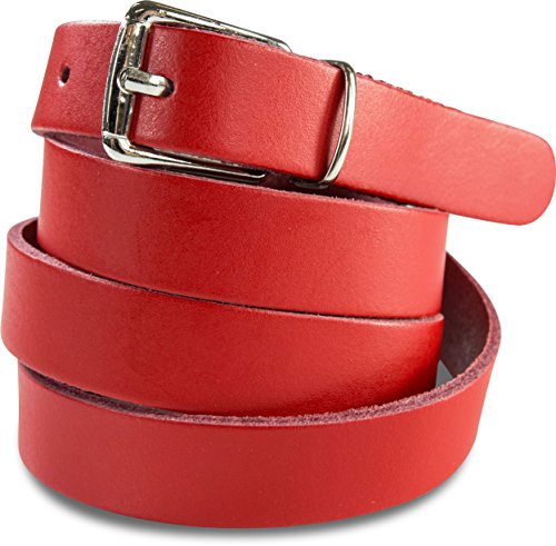Fashionchimp ® Basic - Cinturón para mujer de piel 100% lisa, cinturón estrecho, ancho aprox. 2,0 cm, fabricado en Alemania rojo Talla única Cover