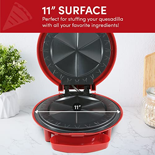 Elite Cuisine Eqd-118 Maxi-Matic 11" Non-Stick Electric Cheese Mexican Taco Tuesday Quesadilla Maker, Easy-Slice 6-Wedge, Grilled Cheese, Red #TOP3