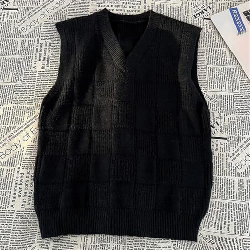 Men's Vintage Knit Vest Warm Loose V-Neck Pullover Sleeveless Knitwear Vest4