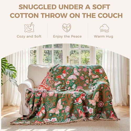 Image of LUTBM Boho Throw Blanket for Couch 50 inchx60 inch, Cotton Decorative Bed Throws