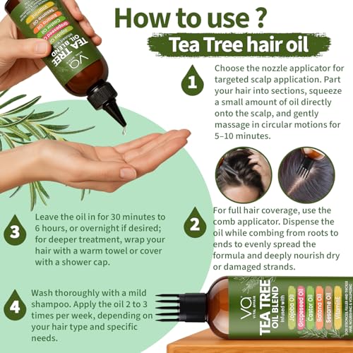 Image of Tea Tree Hair Growth Oil 6 Fl Oz With Jojoba, Castor, Batana Oil