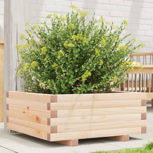 Gecheer Jardinera de Madera Maciza de Pino 60x60x26,5 cm,Jardinera Exterior para Jardín Balcón o Patio