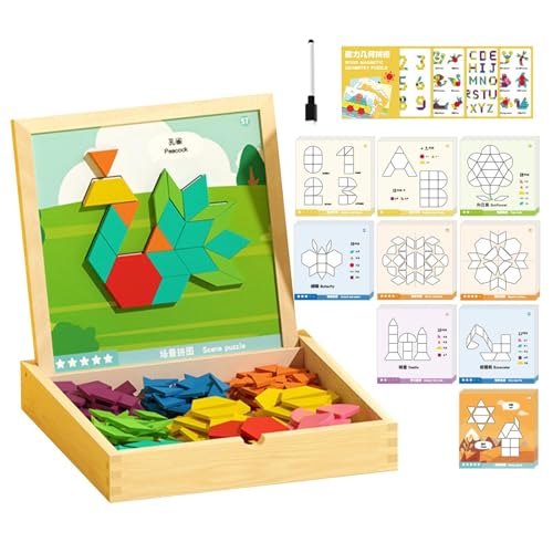 Geometric Pattern Learning Toys - Magnetic Tangrams - Stem Tangram Shape Block Set,for...