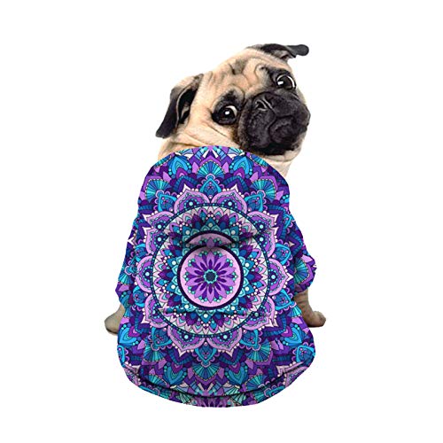 Howilath Dog Hooded Trench Coat Windproof, Ethnic Tribal Mandala Lotus Bohemia Flower Blue Dog Hoodies Puppy Zipper For Small Medium Large Dogs Doggie Clothes - S #TOP1