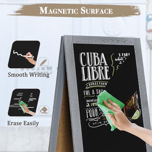Image of Double-Sided Magnetic 40 inch x 20 inch Gray Chalk Board Sign Board | Wooden A-Frame Sign, Sandwich Board Signs Outdoor, Chalkboard Easel, Menu Board for Restaurant, Business or Wedding