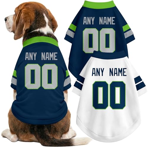 Image of Seattle Dog Clothes Jersey Style Personalized Pet T Shirt with Custom Name Number for Small Medium Large Dogs
