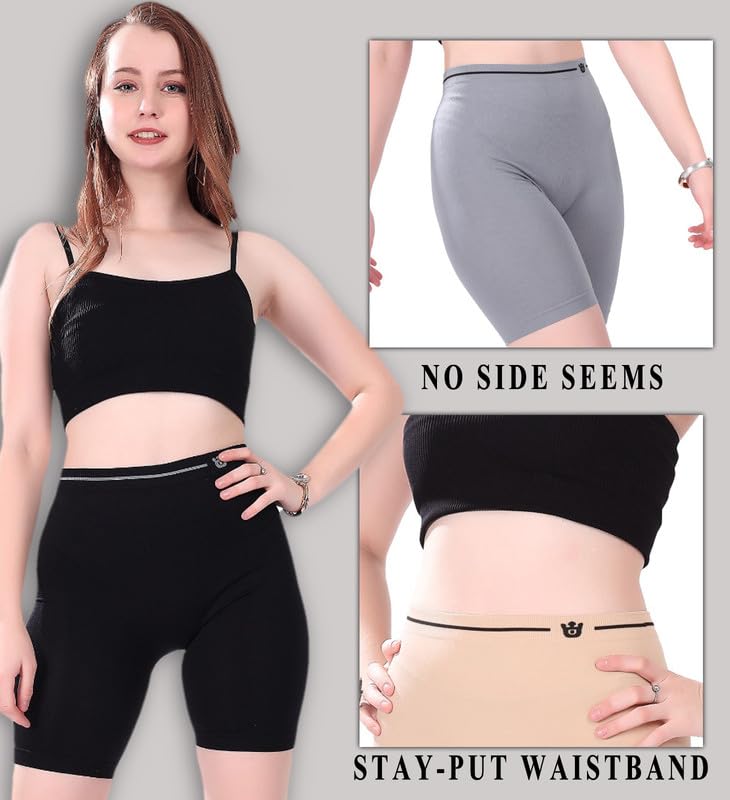 Image of Under Skirt Shorts for Women & Girls Under Dress Shorts High Waist Stretchable Skin Fit Shorties Tights for Women & Girls Cycling Shorts for Women Shorts Biker Bicycle Shorts