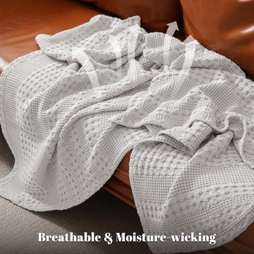 Image of PHF 100% Cotton Waffle Blanket King Size for Bed, Lightweight Breathable and Soft for Summer, Luxury Aesthetic Waffle Weave Blanket for Home Decor & Gifts for Women, 108 inchx90 inch, Light Grey