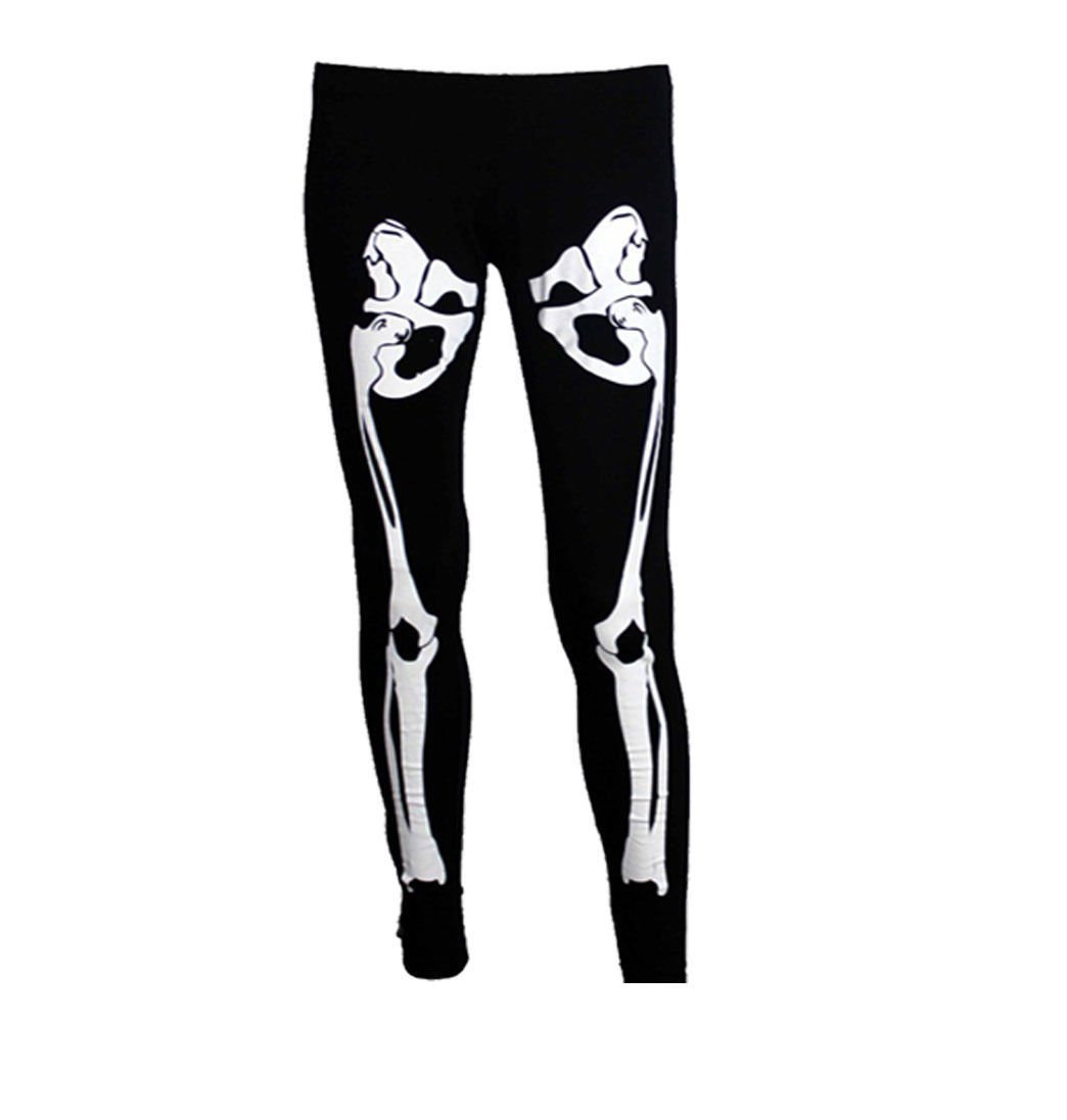 Ladies Womens Bodysuit Skull Legging Skeleton Bone Bodycon Tunic Dress Plus Size (24-26, Black Legging)
