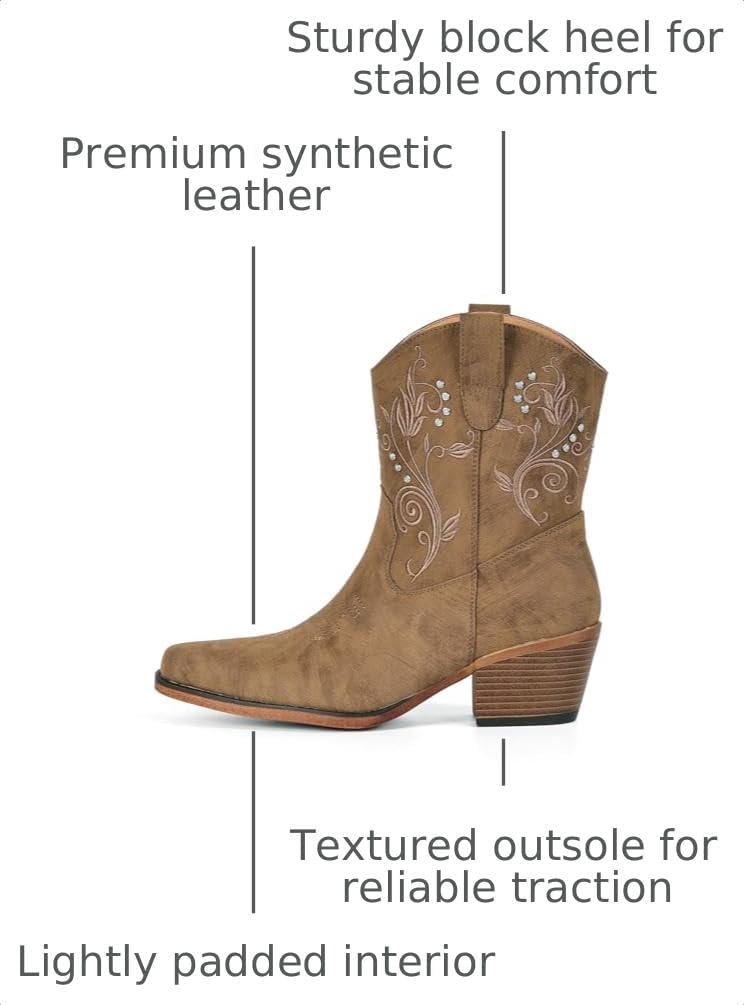 IUV Cowboy Boots for Women Ankle Cowgirl Boots with Rhinestone Decor image 3