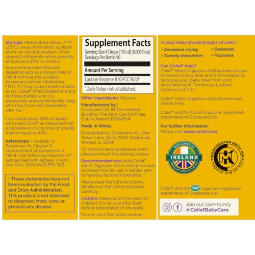 Image of Colief Infant Digestive Aid | Gas Drops for Babies | Lactase Enzyme Drops for Infants | 1.50 Fl Oz (Pack of 3)