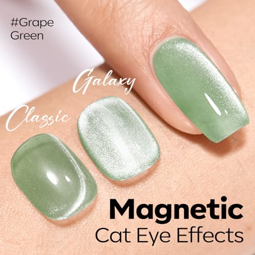 Image of modelones Green Cat Eye Gel Nail Polish Glassy Magnetic Glitter Holographic Mint Green Grape Reflective Translucent Gel Polish Jelly Translucent UV Gel Manicure 15 ML