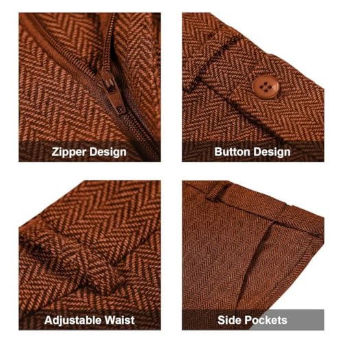 Image of Retro 3 Piece Suit Tweed Herringbone Men's Suits Slim Fit Jacket Vest Pant | Tweed Wool Blend Retro 3 Piece Suit Herringbone Men's Suits Vintage Wedding Groom Tux Set Dress Prom Single Breasted Jacket