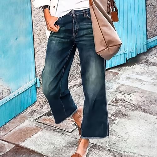 Capri Jeans for Women High Waist Cropped Wide Leg Work Jeans Lightweight Boyfriend Business Denim Capris with Pockets2
