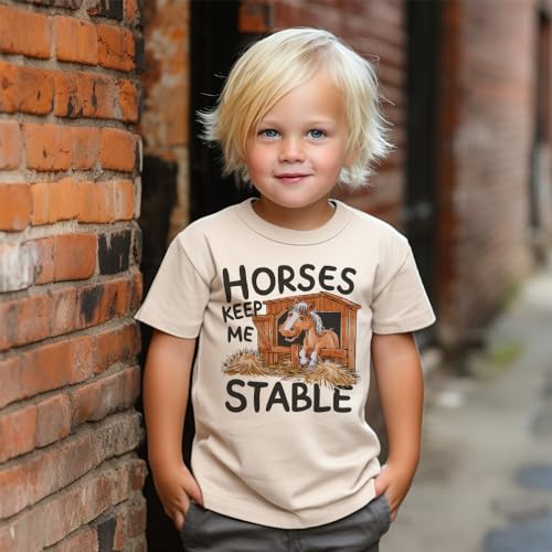 Funny Horse Lover Toddler Shirt - Horses Keep Me Stable Farm Outfit - Cute Equestrian Boys & Girls Shirt - Natural Toddler & Youth Graphic Tee4