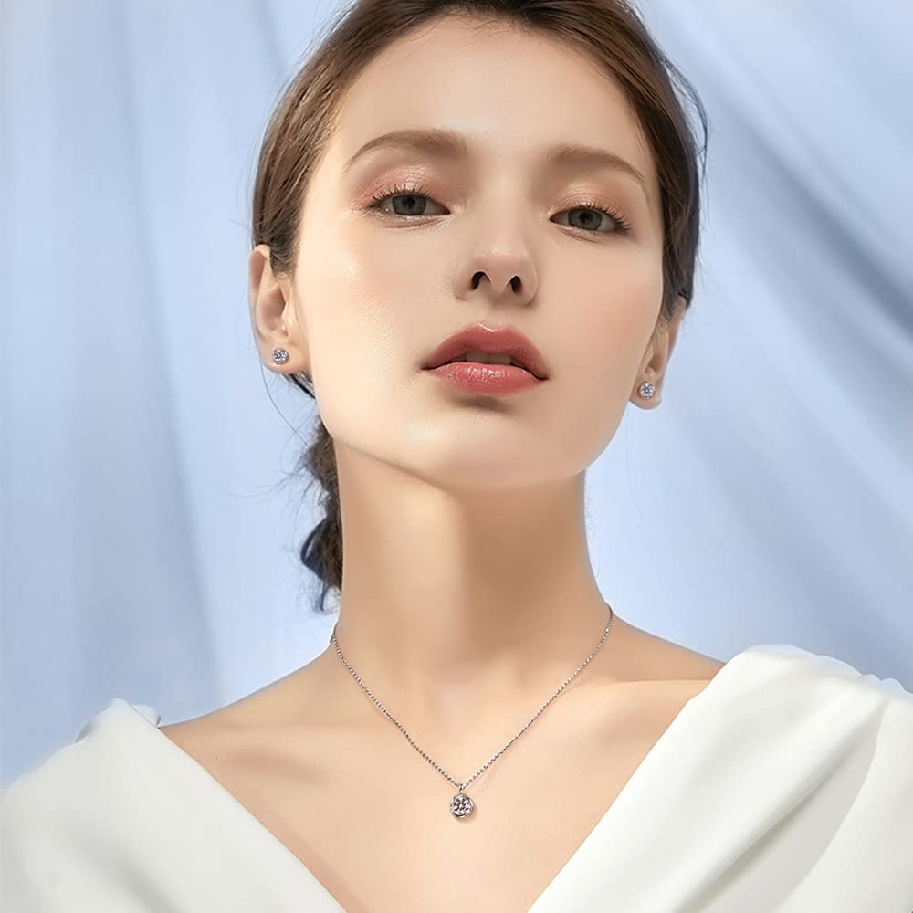 immobird Conjunto Joyas Mujer Plata de ley 925 de Rosas con Piedra Natal