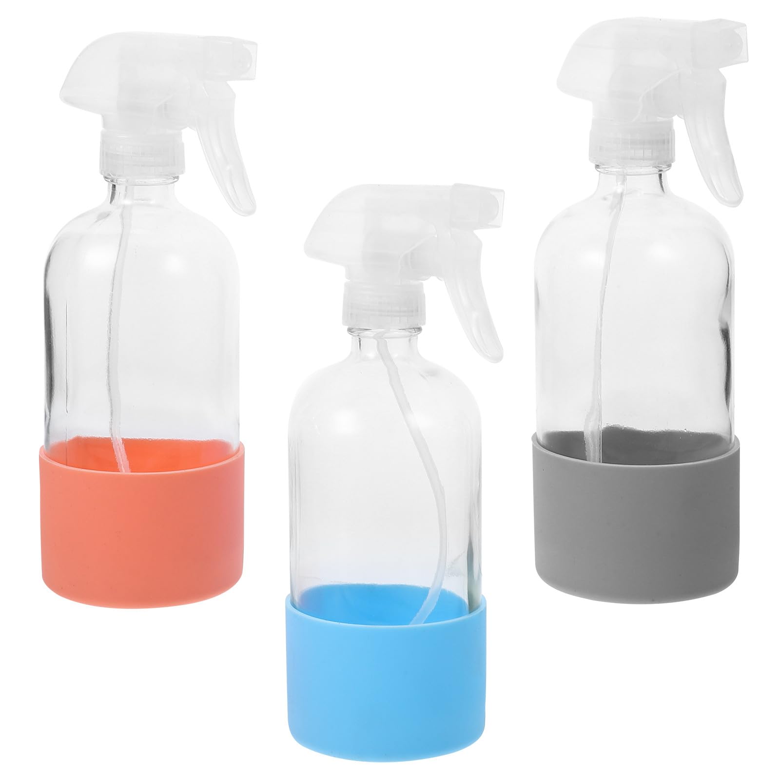 Flaconi Spray Vuoti in Vetro Trasparente Base in Silicone Antiscivolo, 3 Pezzi da 500 Ml per Soluzioni Detergenti e Giardinaggio