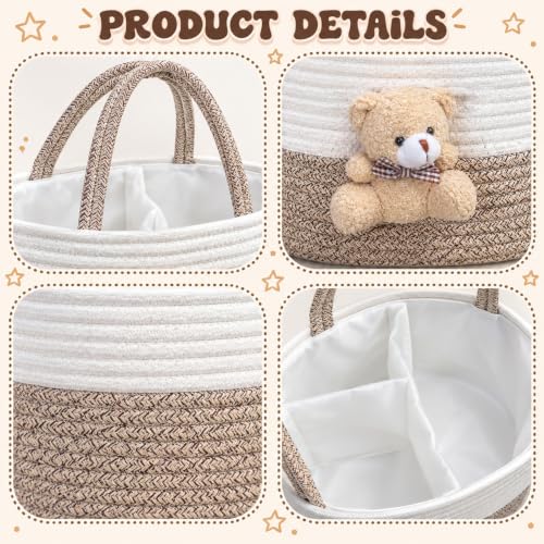 Image of House of Quirk Baby Diaper Caddy Organizer Cotton Rope Basket - Teddy