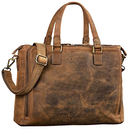 STILORD 'Claire' Serviette Cuir Femme Sac à Bandoulière pour PC Portable 15 Pouces Mallette Sac d'affaires Enseignant, Couleur:Marron Moyen Cover