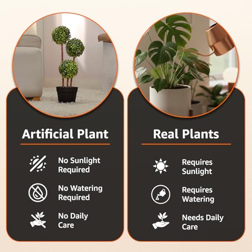 Image of amazon basics Artificial 3 Stem Topiary in Black Plastic Pot | Realistic 55 cm Faux Greenery | Durable Plastic | Stylish & Compact | Zero Maintenance | Indoor, Outdoor, Home & Office Decor