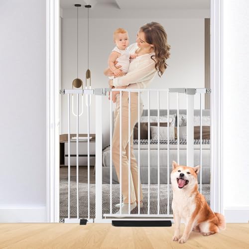 Rgqphantom 41" Tall Safety Pet Gate,Adjustable 29.92"-43.71" Wide,No Drilling Pressure Mount Kit,Auto Close Cat Gate Suitable for Stairs,Doorways,White (29.92"-43.71" W)