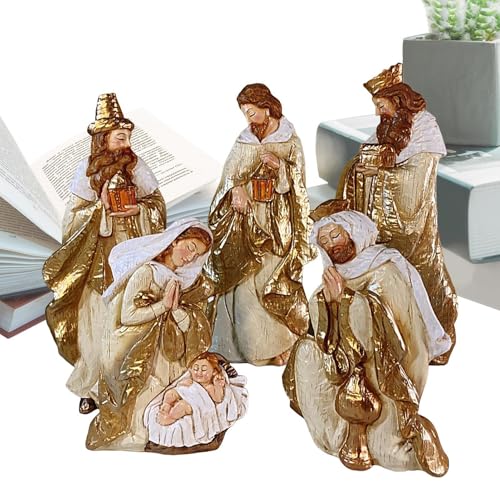 Hobngmuc Set Nacimiento Jesús, Estatuas De Nacimiento, Set De 5 Figuras De Belén De Mesa, Adornos De Mesa De Resina De La Sagrada Familia, Set De Nacimiento De Jesús De Navidad para Decoración