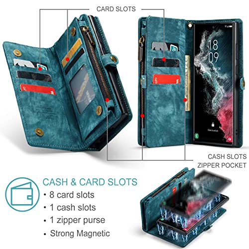 Asuwish Phone Case For Samsung Galaxy S22 Ultra 5G Zipper Wallet Cover With Tempered Glass Screen Protector And Flip Card Holder Cell Accessories Gaxaly S22Ultra 22S S 22 22Ultra G5 Women Men Blue #TOP2