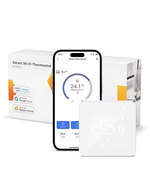 Refoss Termostato Calefacción WiFi, Termostato Inteligente para Caldera de Gas, Termostato Digital de Pared Compatible con Apple HomeKit, Alexa, Google Home, Programable, Control Remoto y por Voz