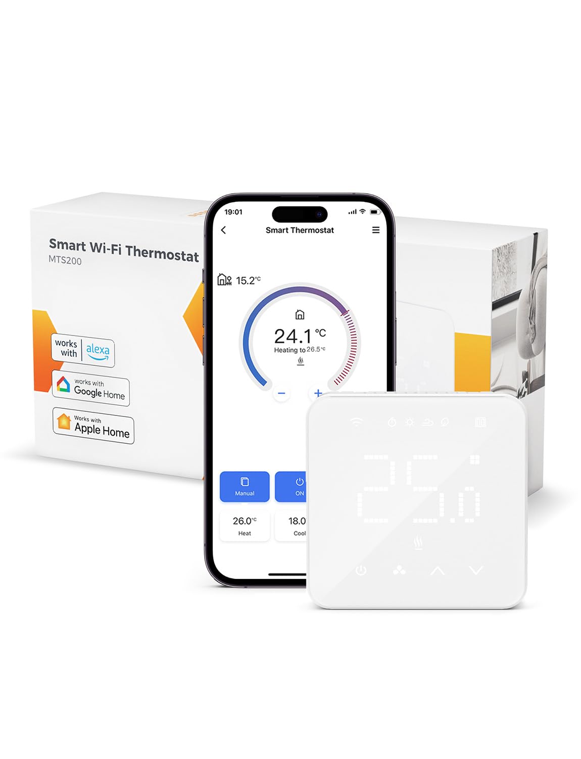 Refoss Refoss Termostato Calefacción WiFi, Termostato Inteligente para Caldera de Gas, Termostato Digital de Pared Compatible con Apple HomeKit, Alexa, Google Home, Programable, Control Remoto y por Voz