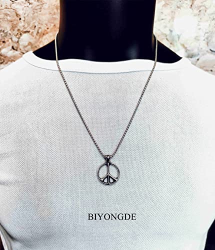 Anti-War Peace Sign Symbol Star Circle Pendant Necklace for Men Women, 24 inch Chain, Stainless Steel2