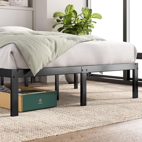 Zinus Elias Bettgestell 140x200 cm - Metallbett 140x200 mit Metall-Lattenrost - 36 cm Hohe Plattform mit Freiraum Darunter - Kein Boxspringbett Erforderlich - Einfache Montage - Schwarz