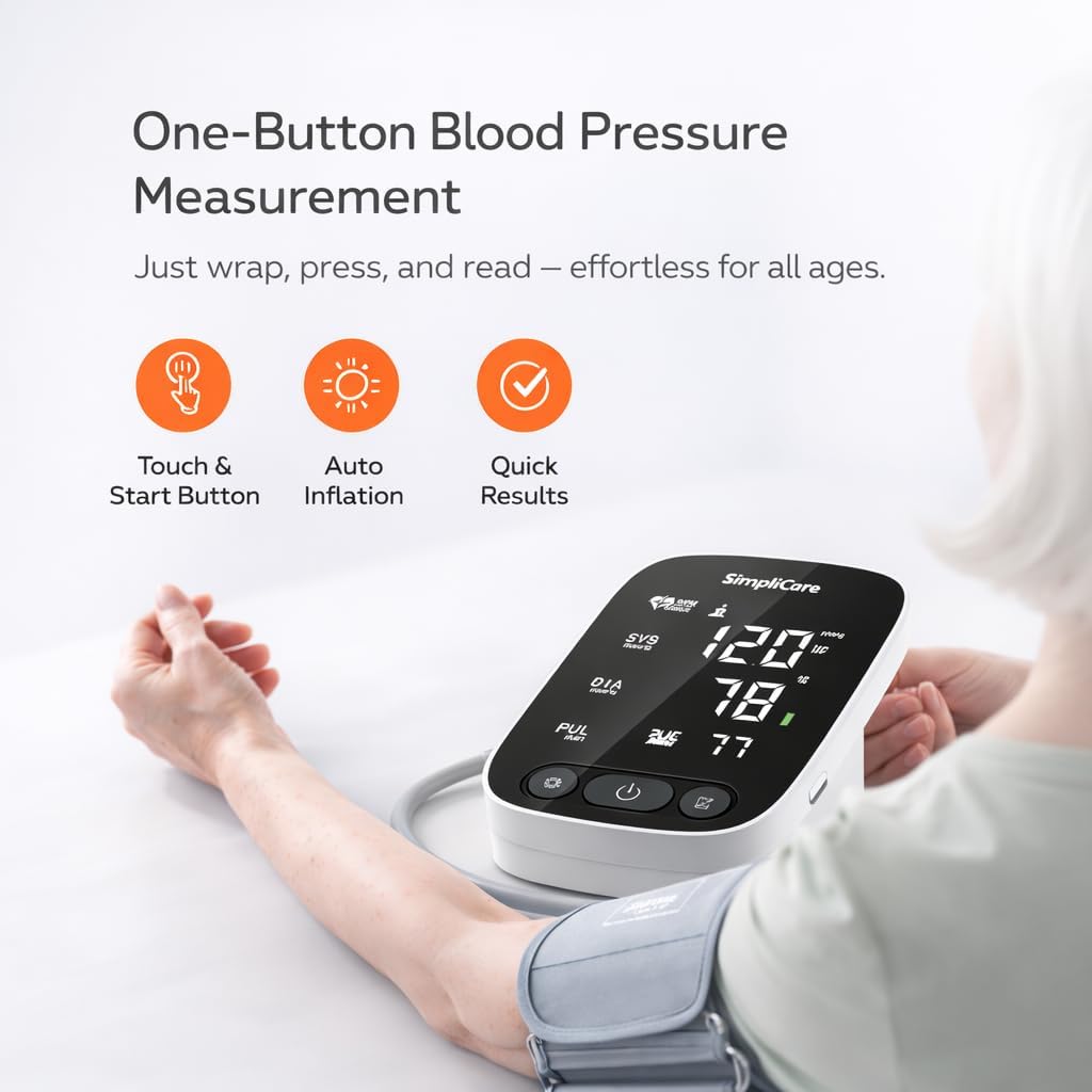Upper Arm Blood Pressure Monitor for Home Use, FDA 510(k) Cleared Class II Medical Device, Wide-Range Cuff 22–42 cm, Large 5.2" LED Display, Dual User, USB-C & Battery (AES-U382)