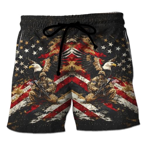 Veteran Men's Swim Trunks - Soldier Lover Mens Swim Trunks with Mesh Lining Swimwear Bathing Suits Set 084