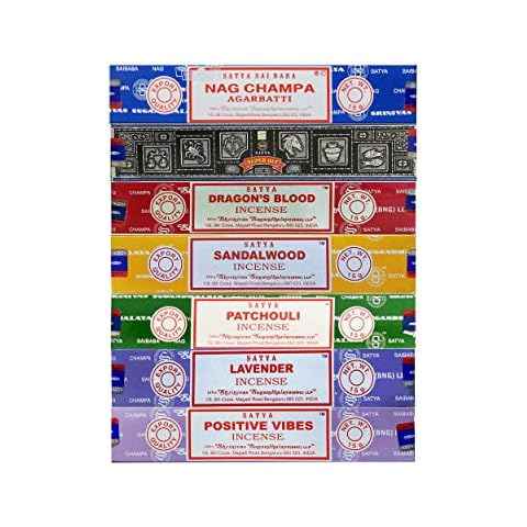 Satya Incense Gift Set Nag Champa, Super hit, Dragon's Blood, Sandalwood, Patchouli, Lavender, Positive Vibes, 15 g Cover